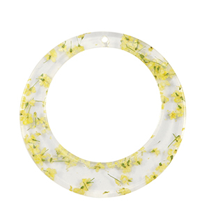 Hangers van resin met gedroogde bloemetjes 39mm Yellow