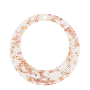 Hangers van resin met gedroogde bloemetjes 39mm Gold-Light Pink