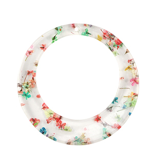 Hangers van resin met gedroogde bloemetjes 39mm Gold-multicolour