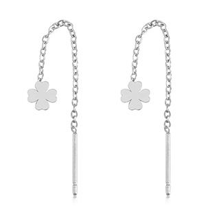 Oorbellen van Stainless steel Roestvrij staal (RVS) clover Silver