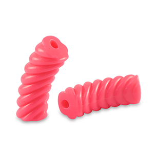 Acryl kralen tube twisted Neon coral red