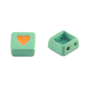 Tile bead square Turquoise-orange