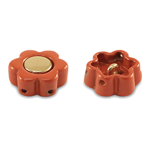 Tile bead flower Coral red-gold