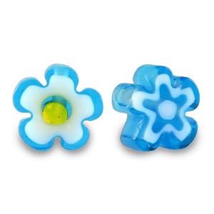 Millefiori glaskralen flower Azure turquoise blue