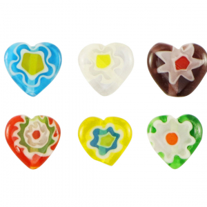 Millefiori glaskralen heart flower Multicolour