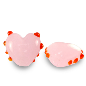 Handgeschilderde glaskralen heart dots Pink-red