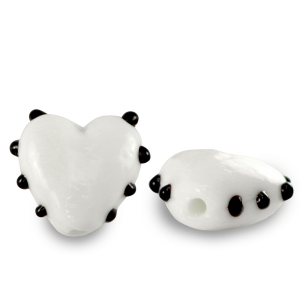 Handgeschilderde glaskralen heart dots White-black