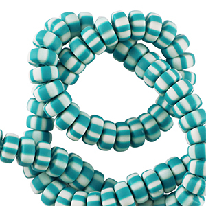 Polymeer kraal rondelle 7mm White-baltic turquoise blue
