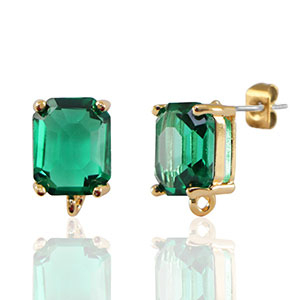 Crystal Glass oorbellen / oorstekers met oogje rectangle Green-gold