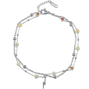 Enkelbandjes van Stainless steel Roestvrij staal (RVS) stone heart Silver-blue