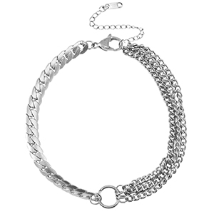 Enkelbandjes van Stainless steel Roestvrij staal (RVS) snake triple layer Silver