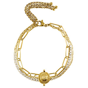 Armbanden van Stainless steel Roestvrij staal (RVS) triple layer & strass Gold