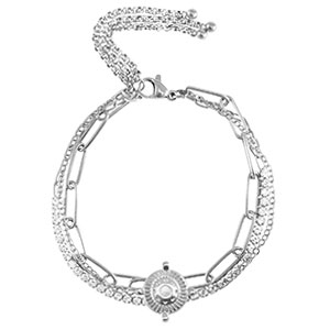 Armbanden van Stainless steel Roestvrij staal (RVS) triple layer & strass Silver