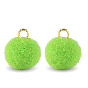 Bedels pompom met oog 10mm Gold-vibrant green