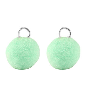 Bedels pompom met oog 10mm Silver-mint green