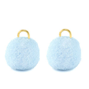 Bedels pompom met oog 10mm Gold-carolina blue