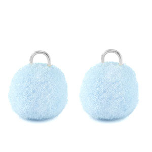 Bedels pompom met oog 10mm Silver-carolina blue