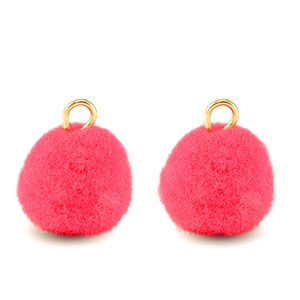 Bedels pompom met oog 10mm Gold-hot pink