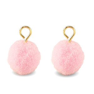 Bedels pompom met oog 10mm Gold-light pink
