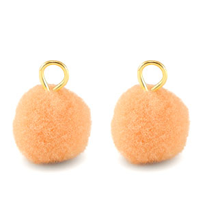 Bedels pompom met oog 10mm Gold-salmon orange