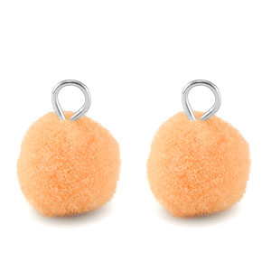 Bedels pompom met oog 10mm Silver-salmon orange