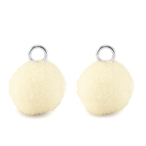 Bedels pompom met oog 10mm Silver-off white