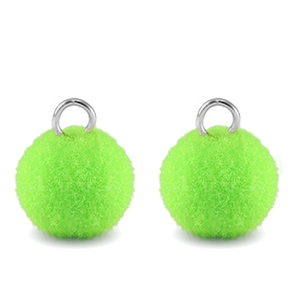 Bedels pompom met oog 10mm Silver-neon green