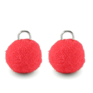 Bedels pompom met oog 10mm Silver-neon pink