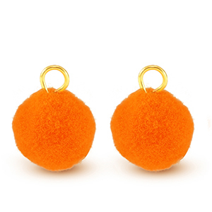 Bedels pompom met oog 10mm Gold-neon orange