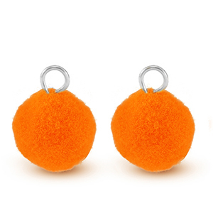 Bedels pompom met oog 10mm Silver-neon orange