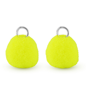 Bedels pompom met oog 10mm Silver-neon yellow
