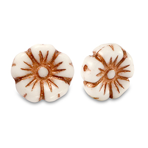Tsjechische kralen flower 9mm Copper brown metallic-white