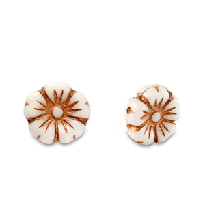 Tsjechische kralen flower 7mm Copper brown metallic-white