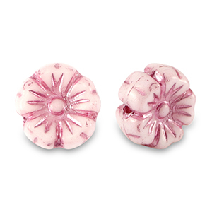 Tsjechische kralen flower 9mm Magenta pink metallic-white