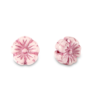 Tsjechische kralen flower 7mm Magenta pink metallic-white
