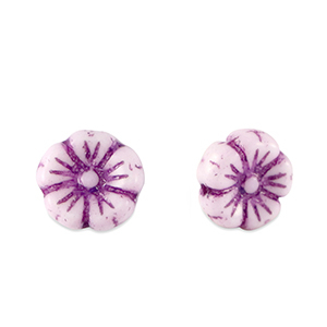 Tsjechische kralen flower 7mm Imperial purple-white