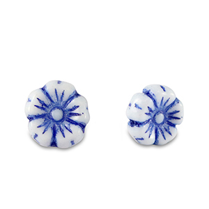 Tsjechische kralen flower 7mm Strong blue-white