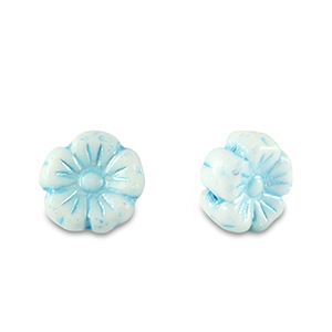 Tsjechische kralen flower 7mm Light blue metallic-white
