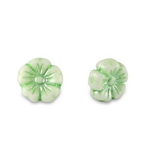 Tsjechische kralen flower 7mm Paled green metallic-white