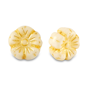 Tsjechische kralen flower 9mm Lemon yellow-white