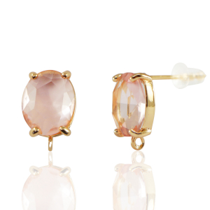 Crystal Glass oorbellen / oorstekers met oogje oval Peach-gold