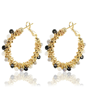 Oorbellen van Stainless steel Roestvrij staal (RVS) facet Black-white-gold