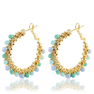 Oorbellen van Stainless steel Roestvrij staal (RVS) facet Blue-gold