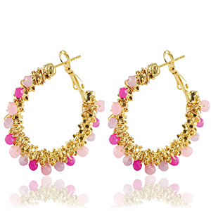 Oorbellen van Stainless steel Roestvrij staal (RVS) facet Light pink-gold