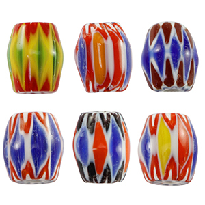 Millefiori glaskralen tube Multicolour yellow-blue