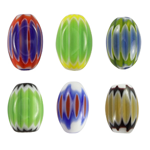 Millefiori glaskralen tube Multicolour blue-green