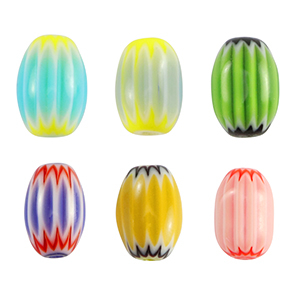 Millefiori glaskralen tube Multicolour green-yellow