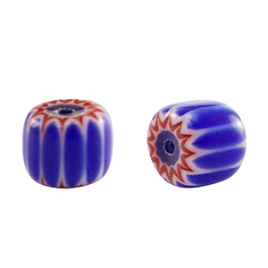 Millefiori glaskralen tube Blue-red