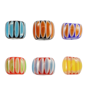 Millefiori glaskralen tube Multicolour blue-orange