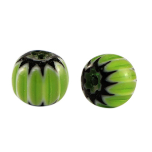 Millefiori glaskralen tube Green